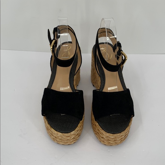 Sam Edelman April platform wedge espadrille sandal shoe black suede new 10 - Picture 3 of 6